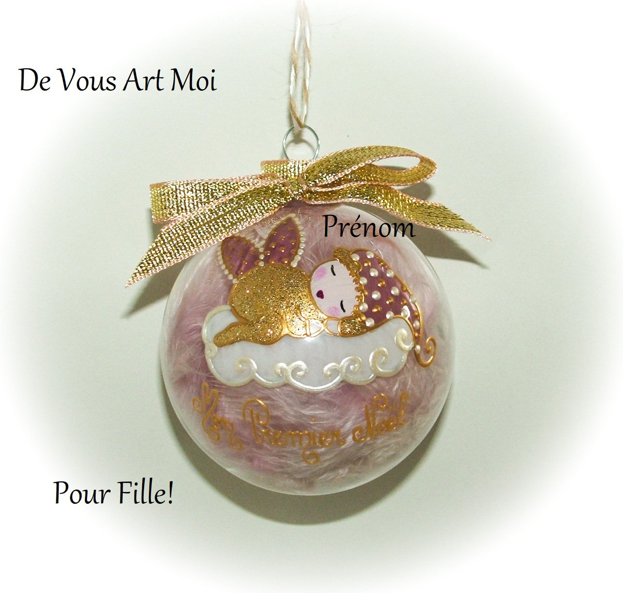 Boule Premier Noël Bébé Fille Personnalisé, Boule Fée Ange Lutine, Verre Peint Main, Artisanale