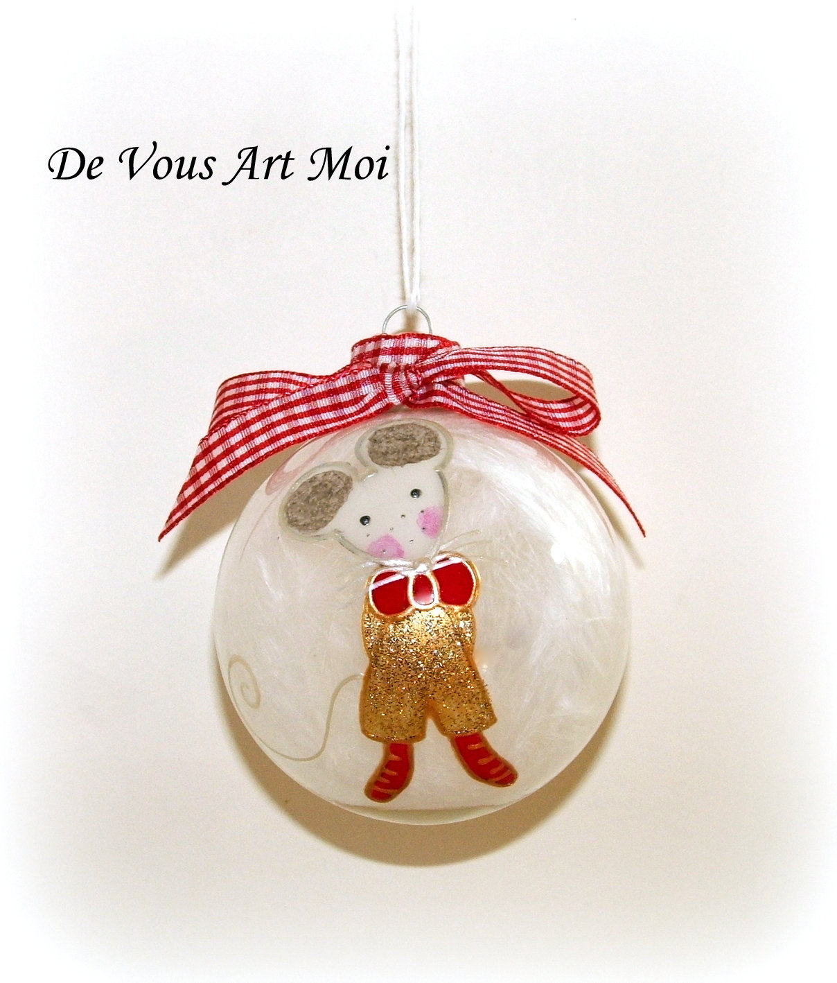 Child, painted Christmas ornament handmade, custom name mouse for boys