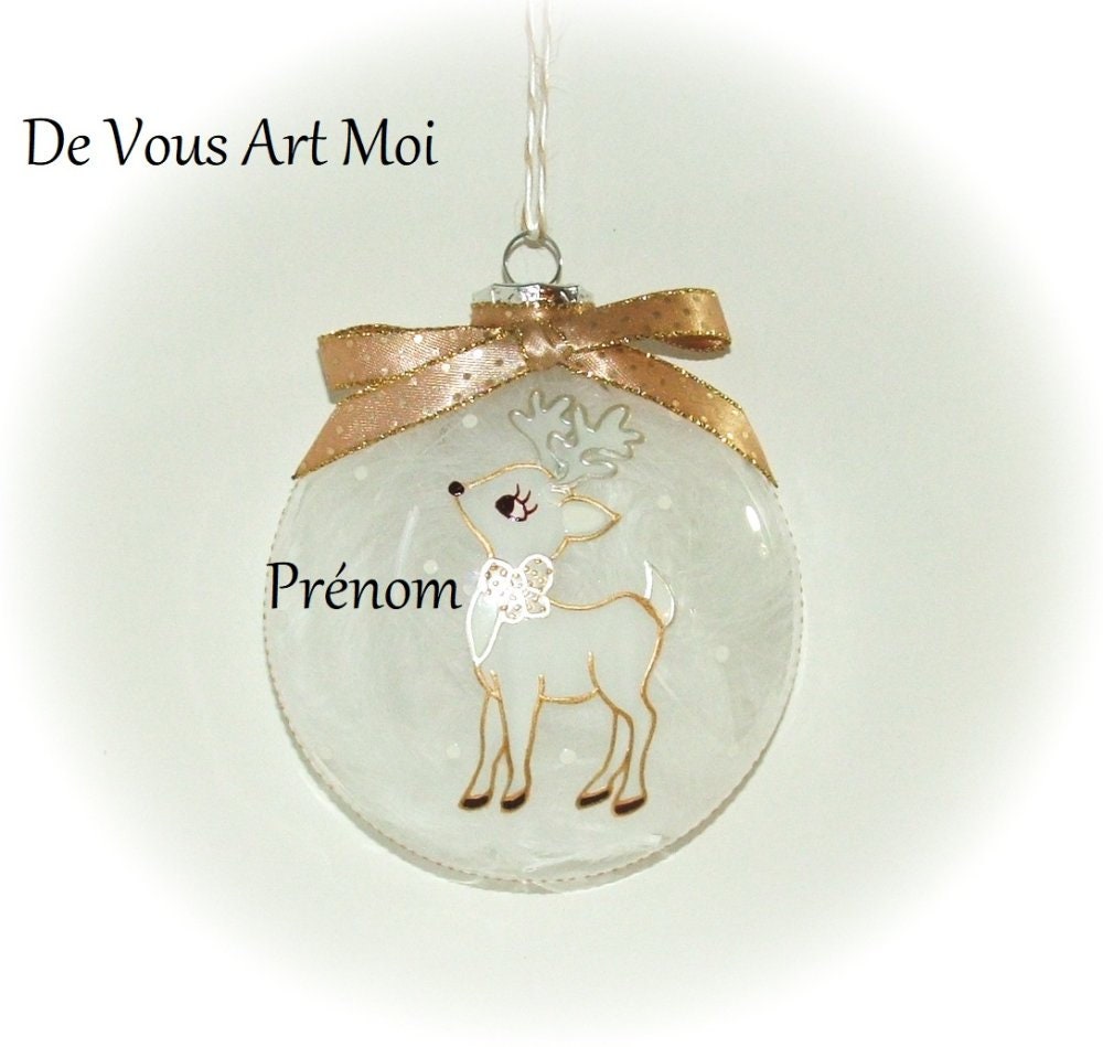 Boule Noël Renne Prénom Personnalisée, Boule Enfant Noël, Fait Main, 10cm, Artisanale