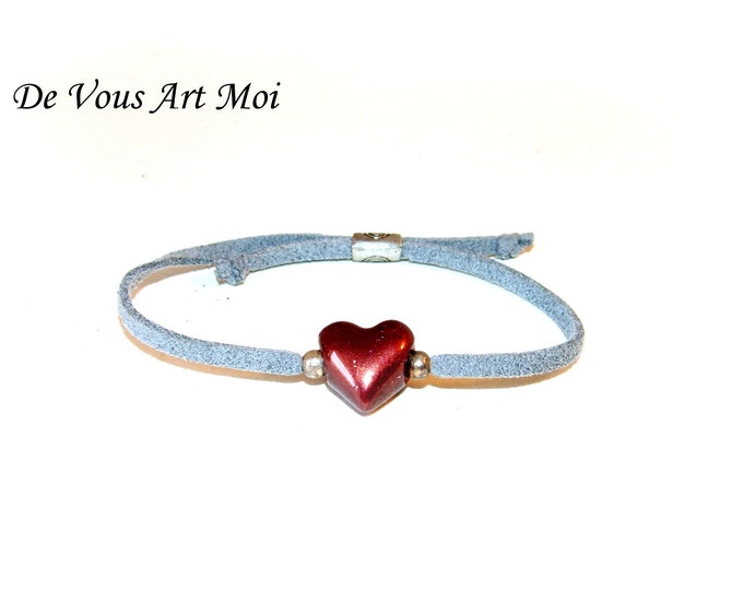 Bracelet femme bohème,fait main,bracelet femme cœur,bracelet artisanal minimaliste,fait main,en porcelaine,peinte à la main,daim ajustable