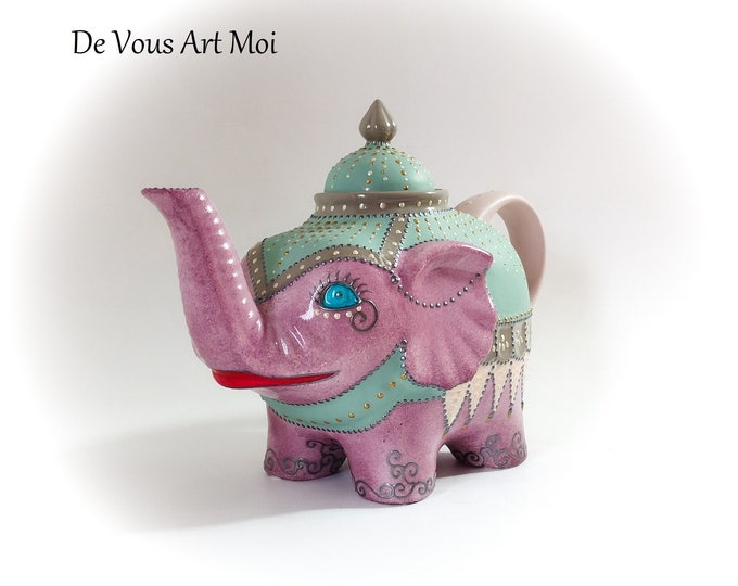 Théière originale coloré céramique porcelaine éléphant peinte main artisanale