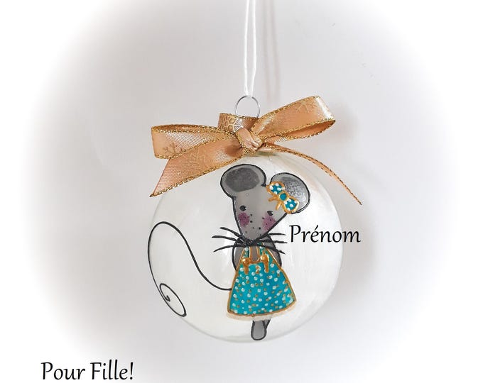 Boule de noël personnalisée souris verre peint main artisanal