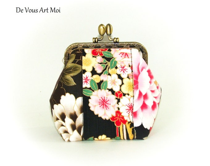 Porte monnaie femme original velours,trousse tissus japonais fleuri,fait main artisanale