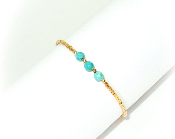 Bracelet pierre naturelle turquoise véritable plaqué or artisanal
