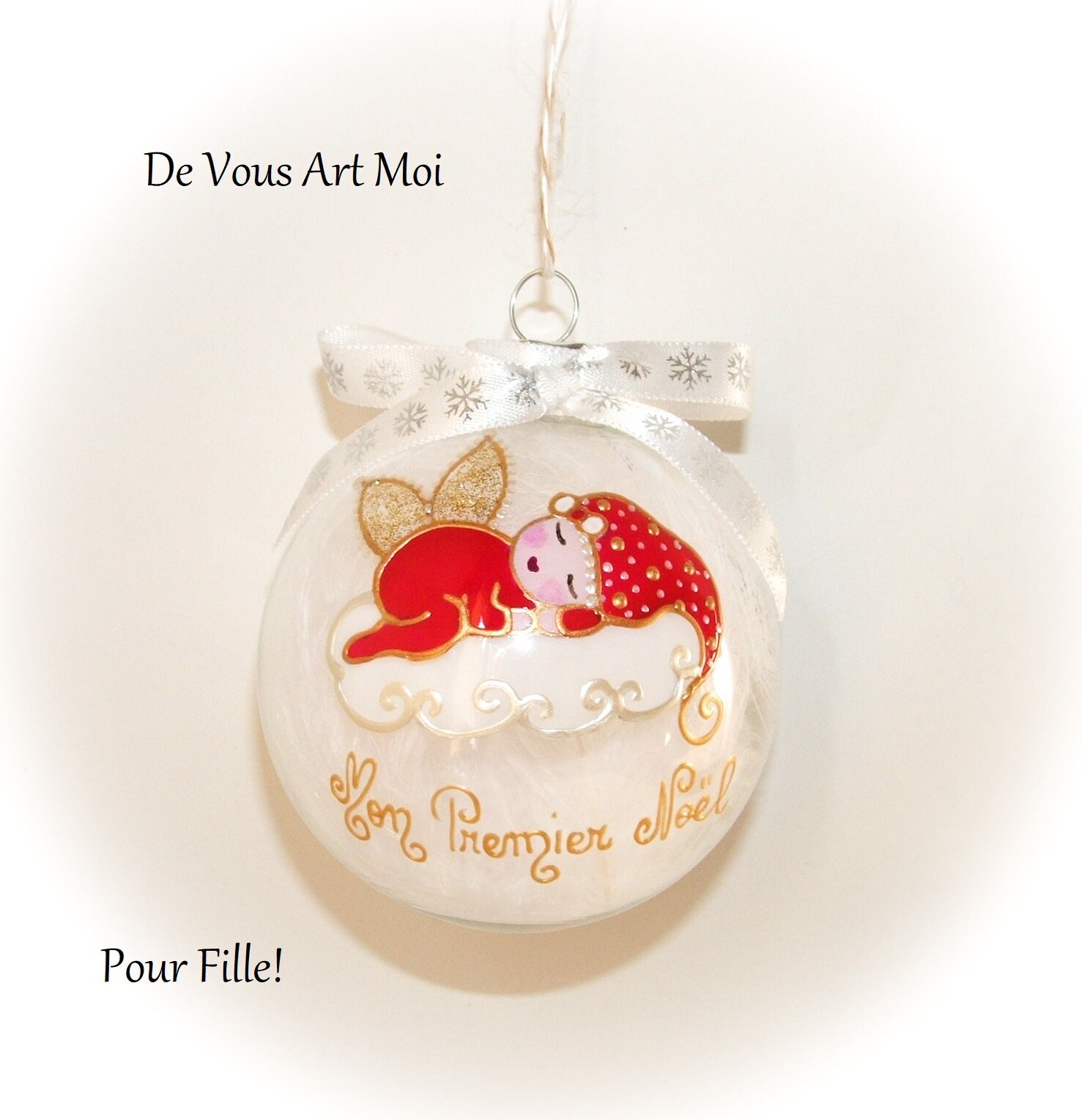 Boule de Noël en bois Maisonnette peinte à la main