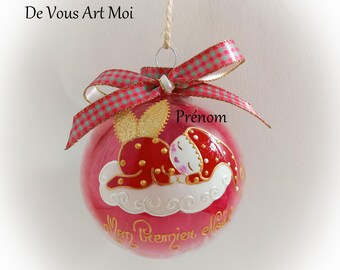Boule de noël premier noël garçon prénom personnalisé bébé lutin ange de noël peint main