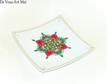 Vide poche coupelle porcelaine cadeau thème mandala peint main artisanal