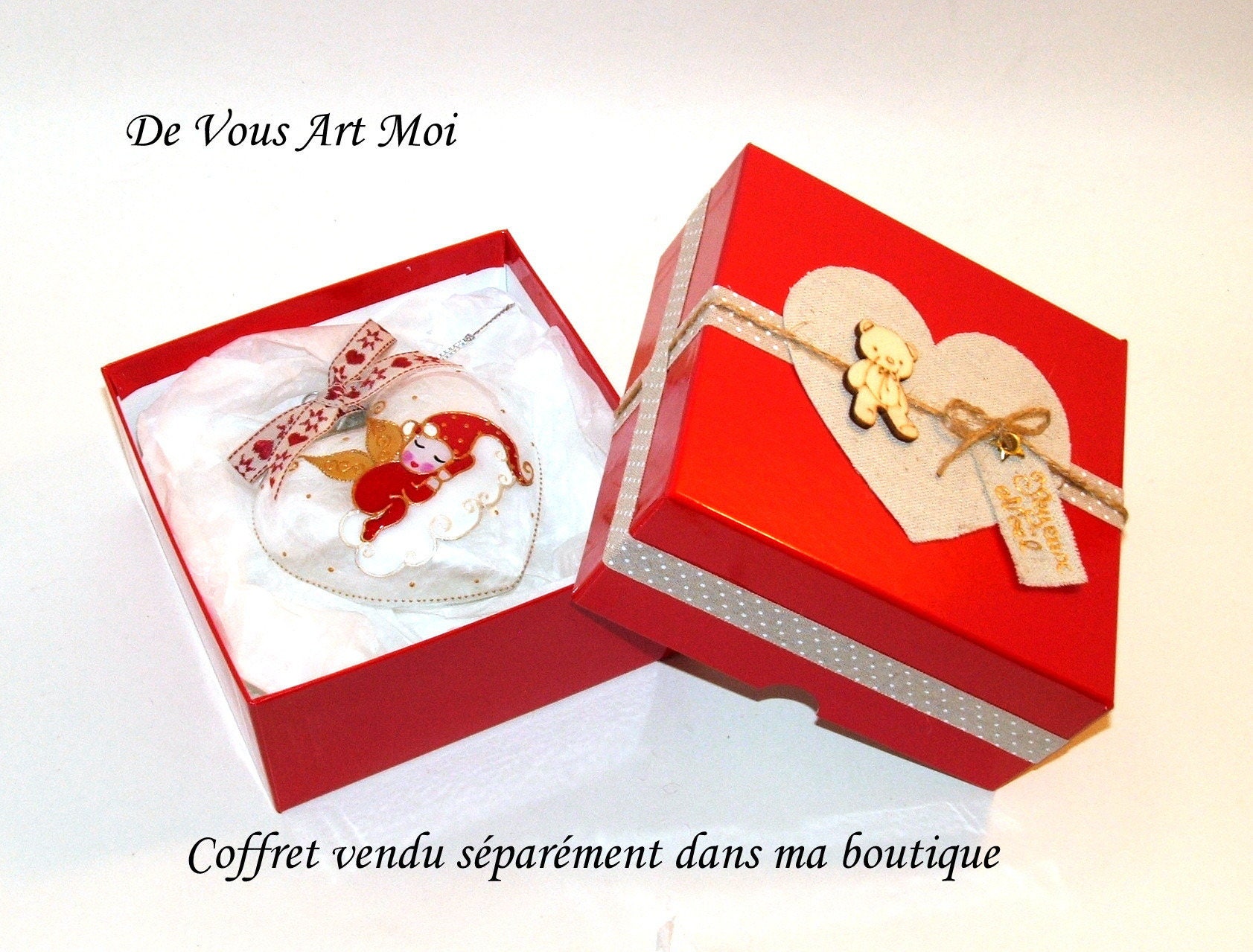 Boule bébé de noël,fait main,ange lutin,prénom personnalisé,cœur en