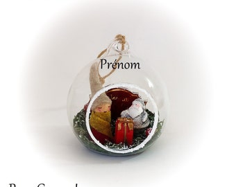 Boule de noël personnalisée garçon originale boule noël verre ouverte original lutin fait main artisanale