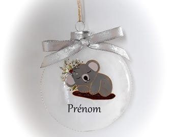 Boule de noël personnalisée illustration koala Noël verre fait main artisanale