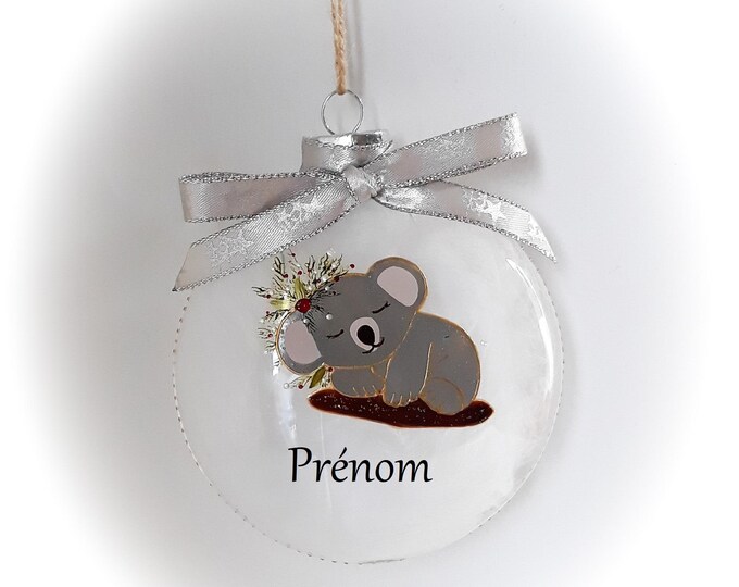 Boule de noël personnalisée illustration koala Noël verre fait main artisanale