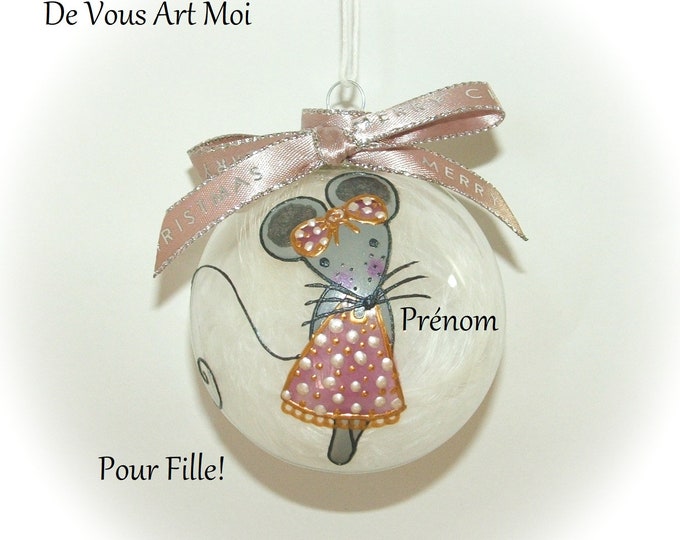 Boule noël personnalisée prénom,boule noël verre fille,cadeau Noël personnalisable enfant