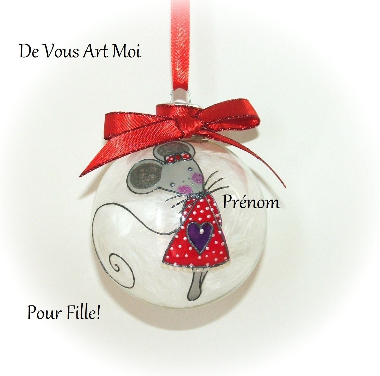 Boule Noël Personnalisée Fille Prénom, Boule Verre Illustrée Prénom, Cadeau Noël Personnalisable Enf