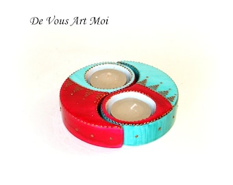 Bougeoir fait main,décoration bougie bohème,porte bougie ying-yang,bougeoir zen,en Porcelaine,peint à la main,bougeoir artisanal