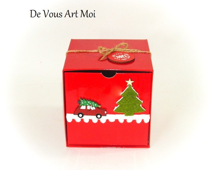 Coffret cadeau rouge,coffret veille de Noël,boite cadeau Noël,fait main