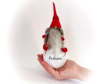 Boule de noël personnalisée original lutin gnome père noël laine feutrée verre fait main artisanale