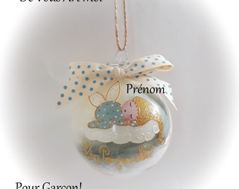 Boule de noël premier noël garçon prénom personnalisé bébé lutin ange de noël peint main