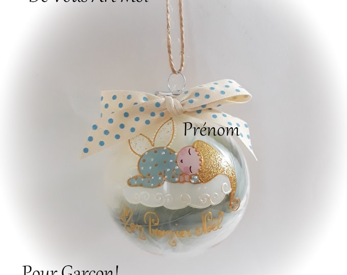 Boule de noël premier noël garçon prénom personnalisé bébé lutin ange de noël peint main