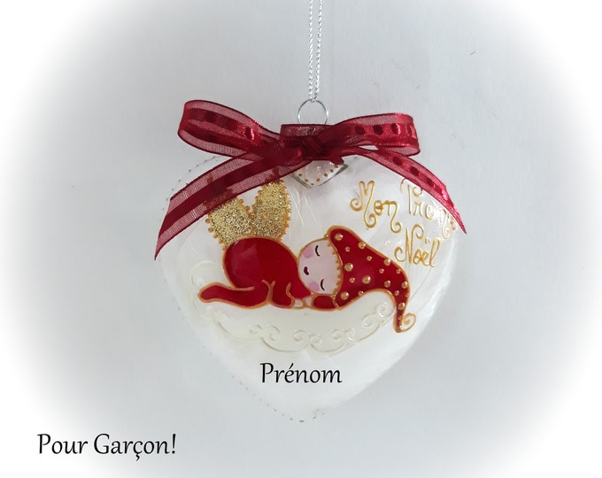 Boule de noël bébé mon premier Noël prénom personnalisée bébé garçon lutin ange Noël fait main