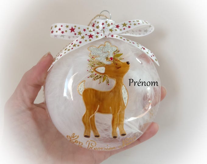 Boule de noël mon premier noël personnalisée renne fait main artisanale