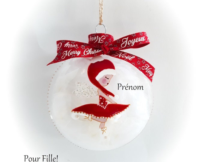 Boule de Noël personnalisée prénom fille Boule fée lutine efle Noël verre peint main artisanal