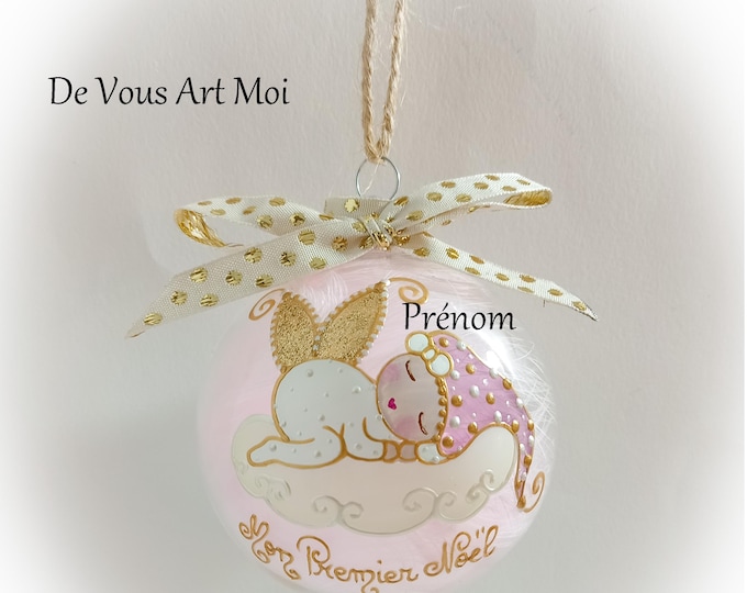 Boule de noël naissance premier noël bébé personnalisé mon premier noël fée ange lutine verre illustration peinte main artisanale