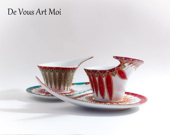 Tasse céramique porcelaine peinte duo originales colorées artisanale fait main cadeau couple original artisanal