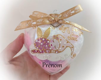 Boule de noël Premier noël naissance bébé ange fille personnalisée boule Noël verre peint main fée lutine elfe artisanale