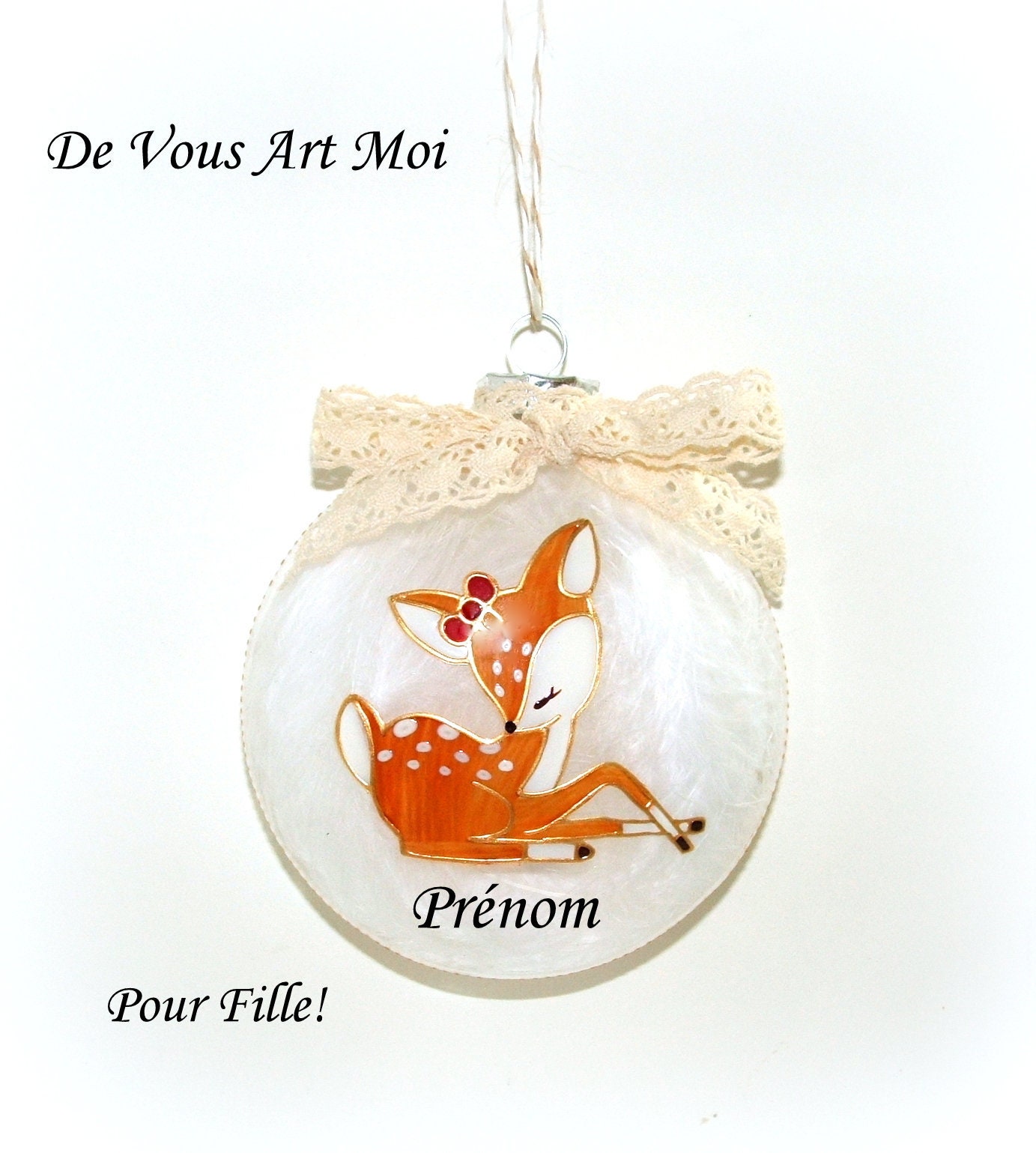 Boule Noël Prénom Personnaliséeboule Biche Faon Noëlfait