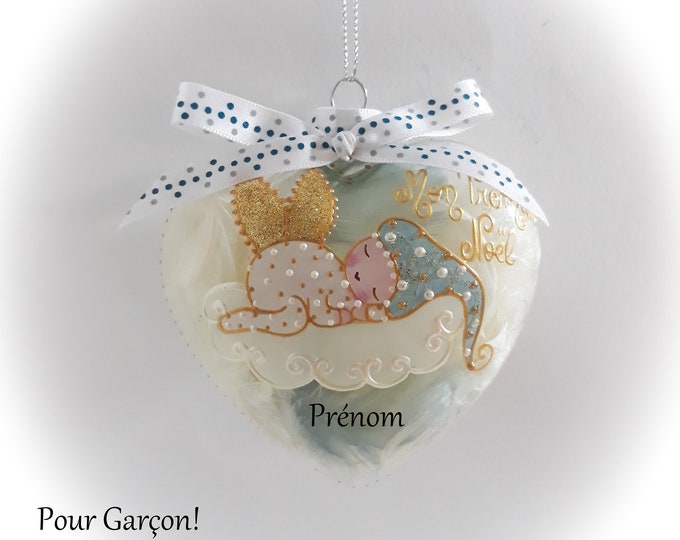 Boule de noël personnalisé premier noël personnalisé bébé prénom garçon peint main artisanale