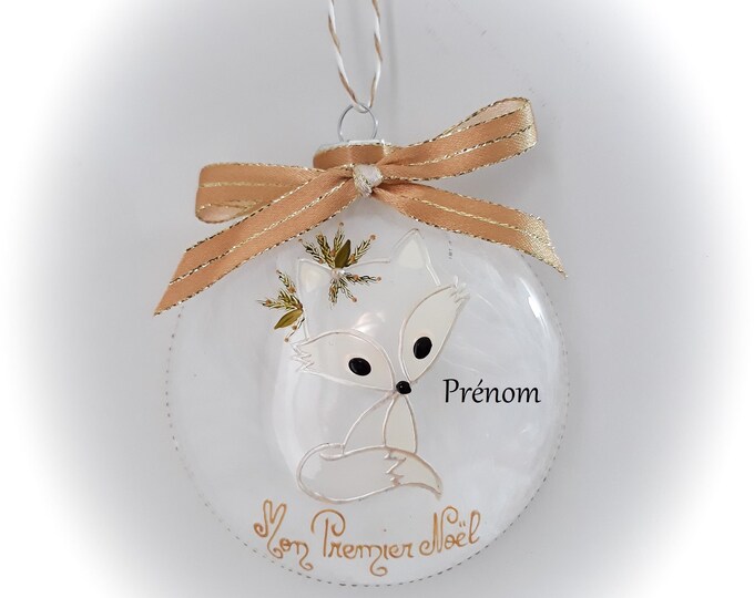 Boule de Noël personnalisée mon premier noël verre dessin renard fait main artisanale