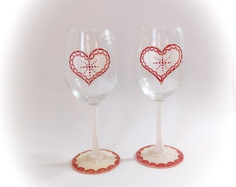 Verre à vin original peint main cadeau couple duo coeur verre peint main artisanal