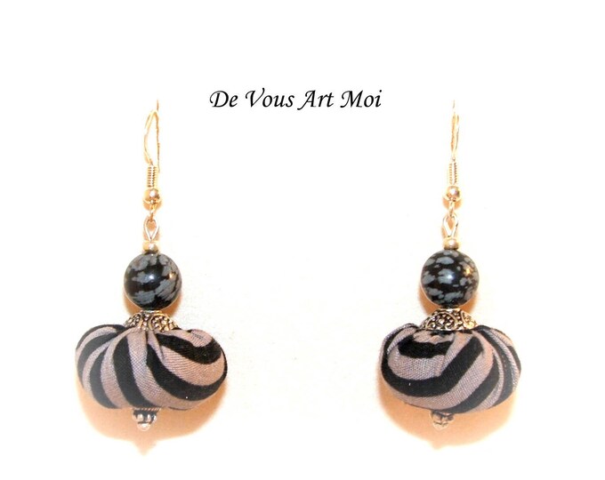 Boucles d'oreille noire femme,tissus argent 925,pierres de gemmes,fait main