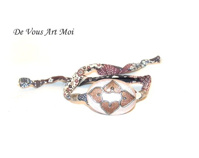 Bracelet Femme bohème,fait main,bracelet liberty,bracelet tissus ajustable,bracelet femme artisanal,bijou peint main,bracelet porcelaine