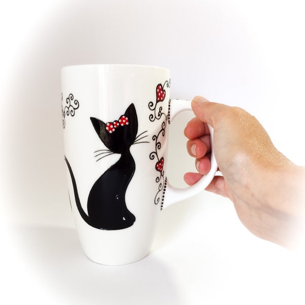 Mug tasse porcelaine original grande contenance illustration dessin peinture chat artisanal