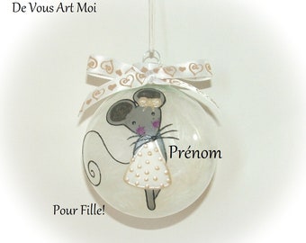 Boule noël personnalisée prénom fille verre cadeau Noël personnalisable enfant artisanale fait main