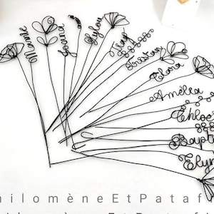 Wire flowers, bouquet of personalized wire flowers, wire table decoration, personalized wire first names. image 3