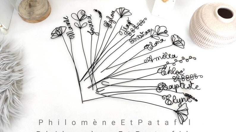 Wire flowers, bouquet of personalized wire flowers, wire table decoration, personalized wire first names. image 3