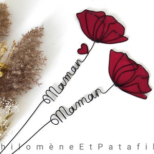 Customizable wire first name, wire poppy, personalized flower first name, wall decoration, "red poppy" wire flower