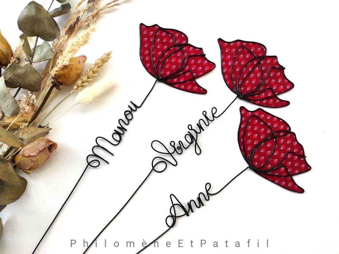 Prénom Fil de Fer Personnalisable, Coquelicot en Fer, Prénom Fleur Personnalisé, Décoration Murale,