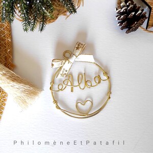 Customizable first name Christmas ball in gold wire, personalized first name crown, "message bubble", tree decoration