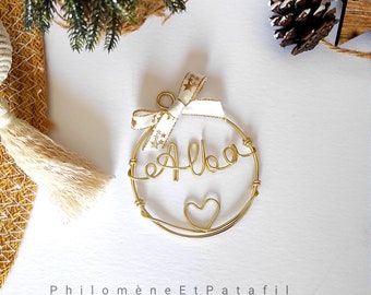 Boule de Noël prénom personnalisable en filaire or, couronne prénom personnalisée, "bulle à message", déco sapin