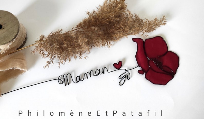 Prénom personnalisé fleur, coquelicot prénom, prénom personnalisé en fil de fer 1 fleur prénom