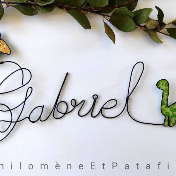 Prénom en fil de fer personnalisable , décoration murale pour chambre d'enfant, "Denver le dernier dinosaure"