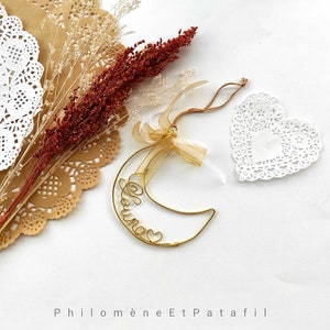 Boule de Noël prénom personnalisable en filaire or, couronne prénom personnalisée, lune à message, déco sapin image 3
