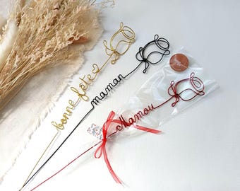 Rose en fil de fer personnalisée fait main, prénom personnalisé en fil de fer, déco de table, cadeau fête des mères