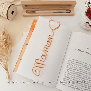 Marque page prénom personnalisable en fil de fer,prénom avec cœur, accessoire de livre, plannificateur, mini trombone cœur image 1