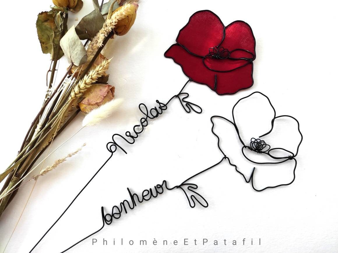 Prénom Personnalisé Fleur, Coquelicot Prénom, Prénom en Fil de Fer