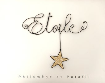 Prénom en fil de fer  personnalisable  "Etoile filante" décoration murale pour chambre d'enfant