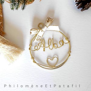 Boule de Noël prénom personnalisable en filaire or, couronne prénom personnalisée, "bulle à message", déco sapin, boule noël fait main